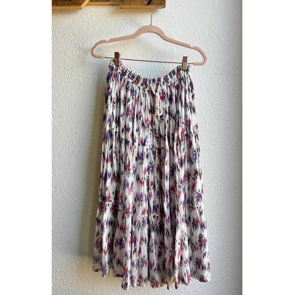 Vintage Aztec Cotton Tiered Maxi Skirt Small